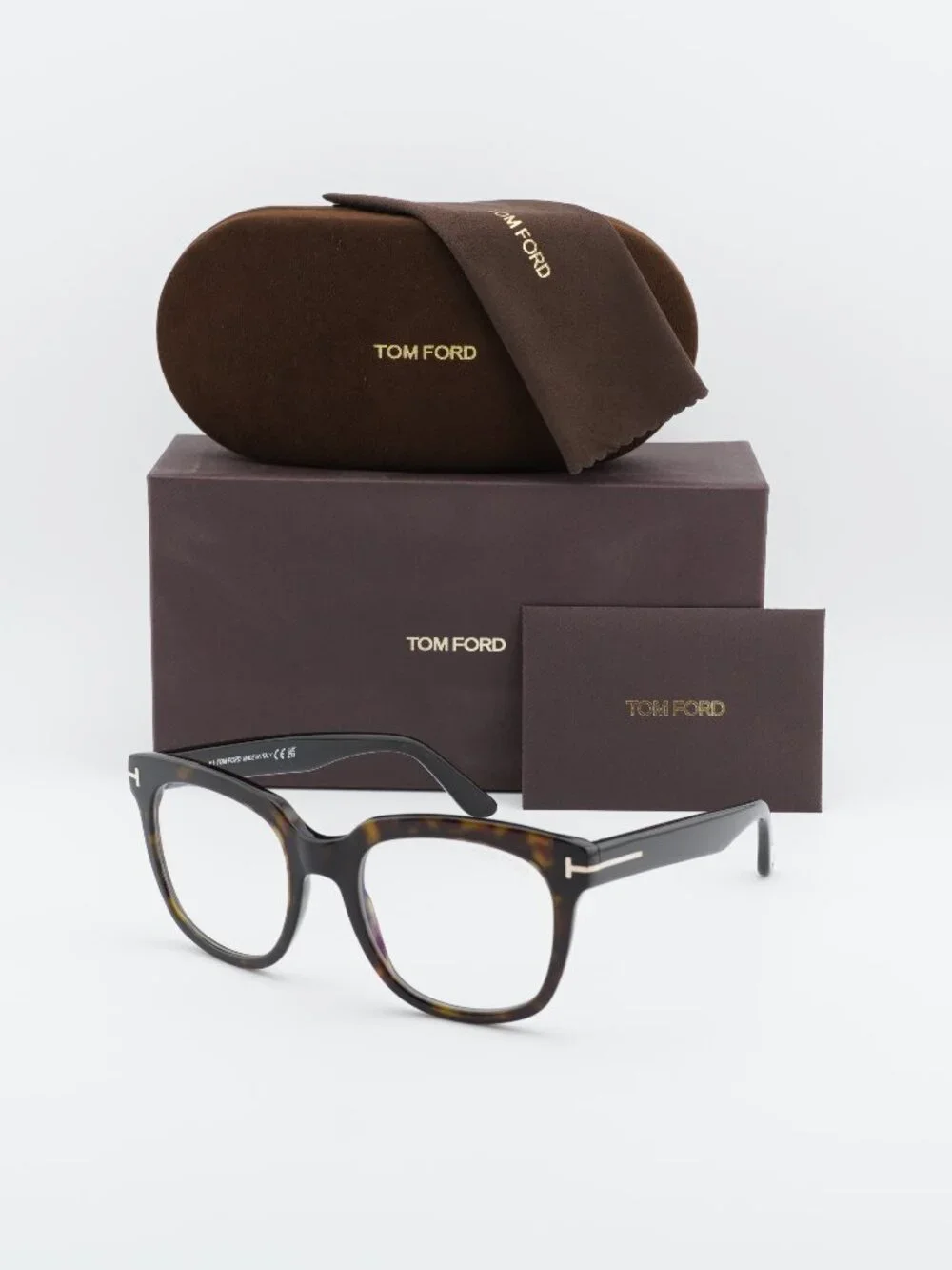 Tom Ford FT5537-B 052 Square Eyeglasses 52mm – Havana / Blue Light Block